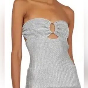 Tom Ford Strapless Silver Knit Top with Cutout